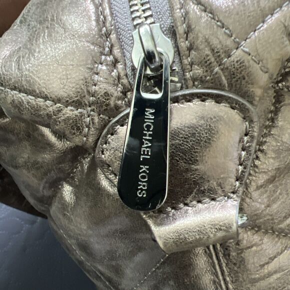 Michael Kors Quilted Lamb Leather Shoulder Handbag Gold Lame 2 Way Chain Strap - Picture 10 of 15